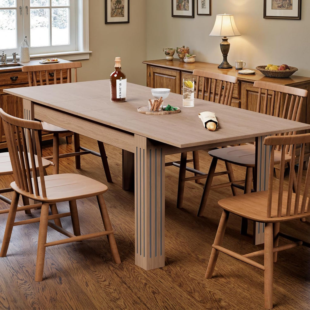 Extendable Table 54"-85", Extendable Dining Table for 4-8, Rectangular Kitchen Dining Table Space Saving, Farmhouse Dining Tables with 95" Runner