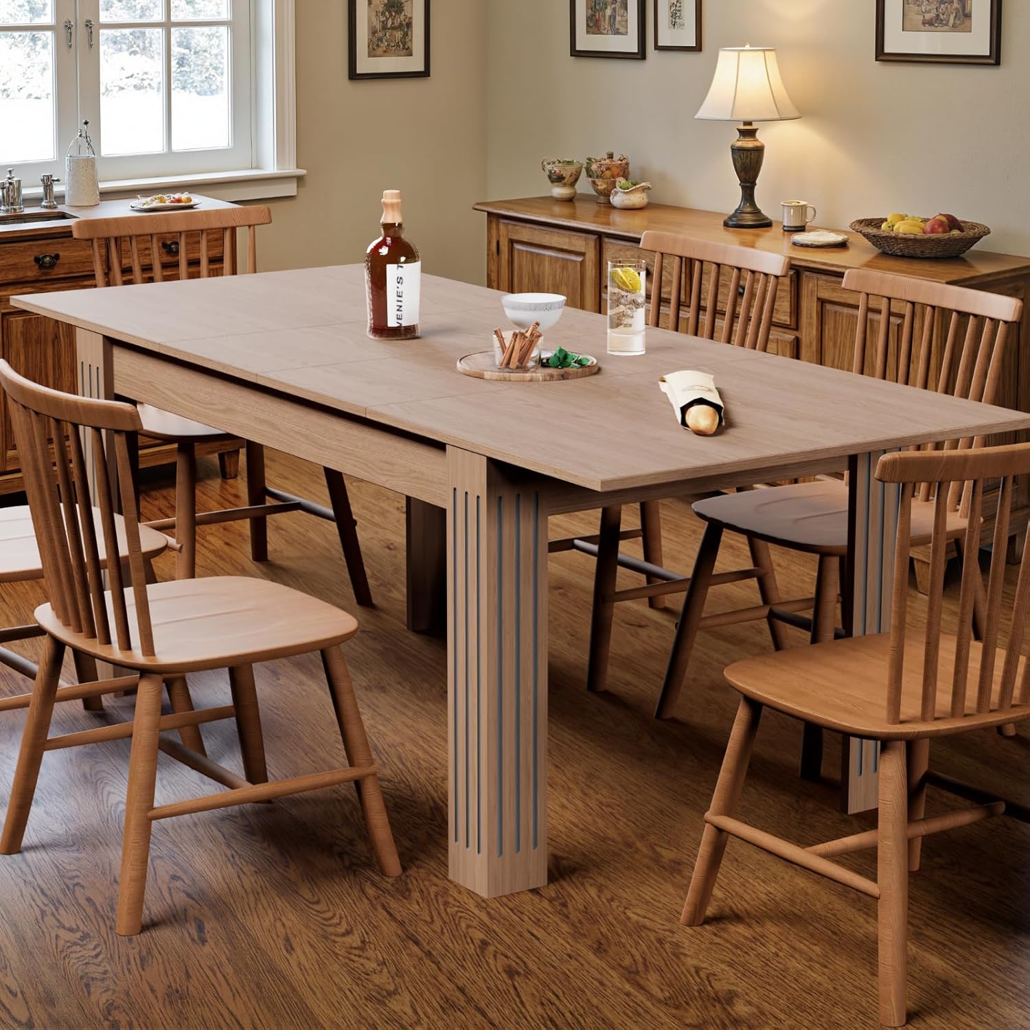 Extendable Table 54"-85", Extendable Dining Table for 4-8, Rectangular Kitchen Dining Table Space Saving, Farmhouse Dining Tables with 95" Runner