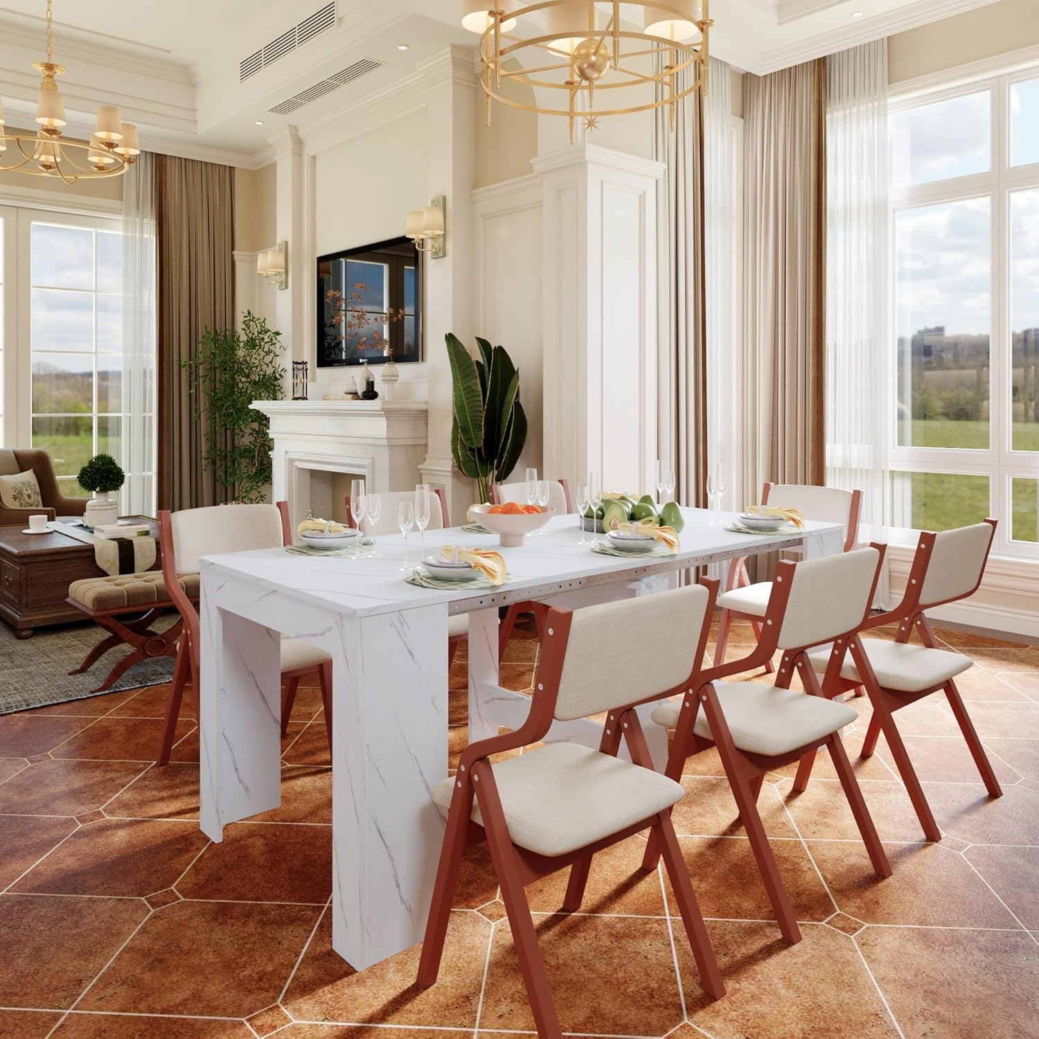 DMAITH 20"-118" Extendable Dining Table for 2-12 People, Modern Modular Extension Table, Space-Saving Extra Long Folding Dining Table, Multifunctional Conference Meeting Table, Walnut