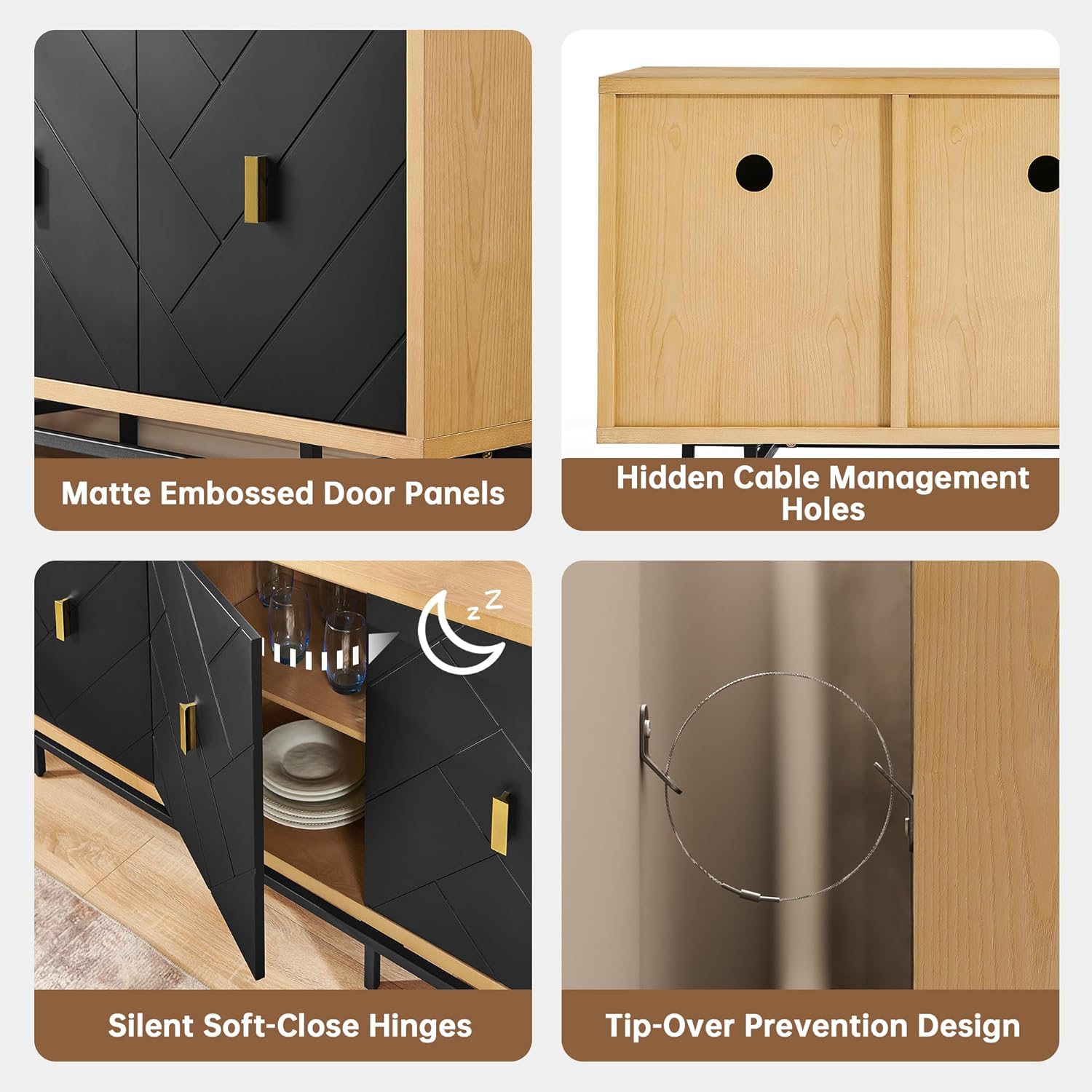 Morden Fort 74'' Modern Diamond-Cut Sideboard Buffet Cabinet | Sculptural Geometric Credenza with 150 LBS Heavy-Duty Storage | Natural Wood Look Console for Dining Room & Living Room.