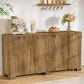 Tribesigns Sideboard Buffet Cabinet with Storage, 59" Fluted Buffet Table with 4 Arc Doors & Shelves, Farmhouse Coffee Bar Accent Storage Cabinet for Kitchen, Dining Room, Living Room, Natural Brown