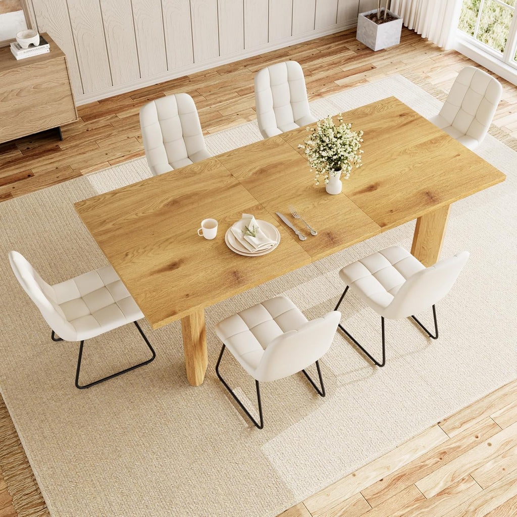 Extendable Dining Table for 6-8 People, 63 to 78.7 Inch Rectangular MDF Table, Farmhouse Rustic Style, Space-Saving Design for Dining Room, Kitchen, Meeting