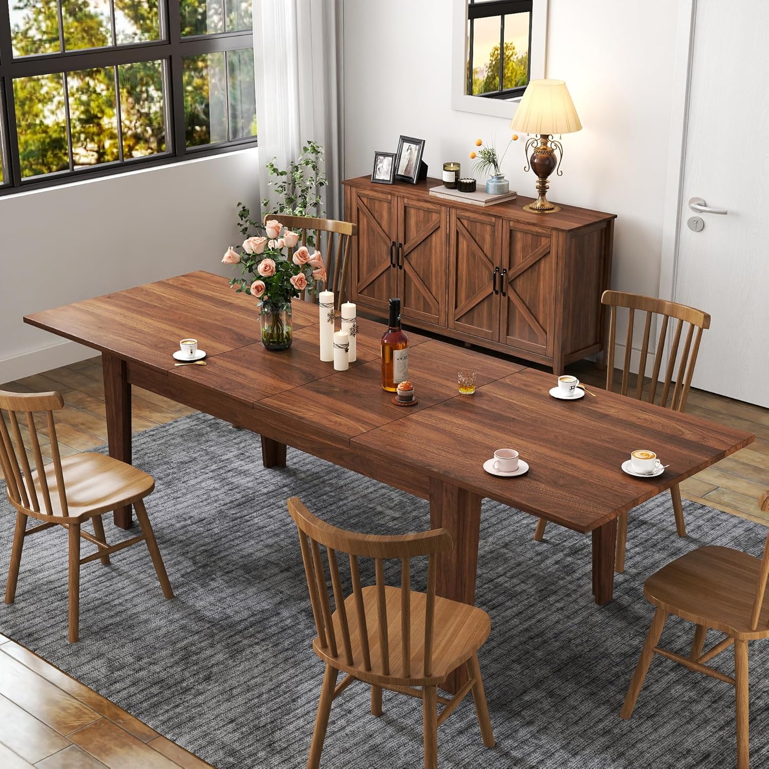 DMAITH 20"-118" Extendable Dining Table for 2-12 People, Modern Modular Extension Table, Space-Saving Extra Long Folding Dining Table, Multifunctional Conference Meeting Table, Walnut