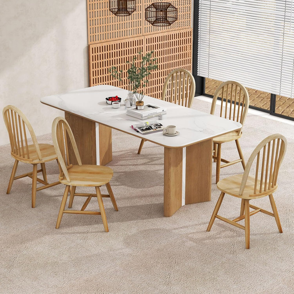 Safeplus 18" Oak Dining Chairs Set of 4, Wood Windsor Chair with Spindle Back for Country Farmhouse Kitchen Island