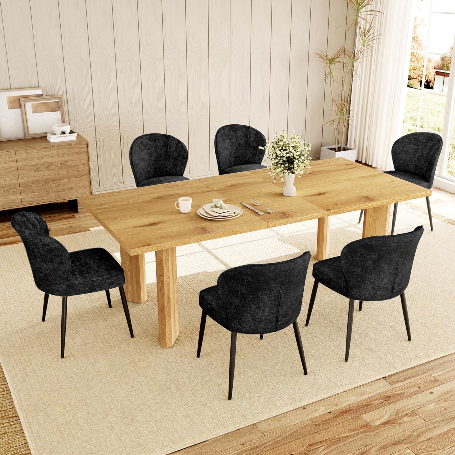 Extendable Dining Table for 6-8 People, 63 to 78.7 Inch Rectangular MDF Table, Farmhouse Rustic Style, Space-Saving Design for Dining Room, Kitchen, Meeting