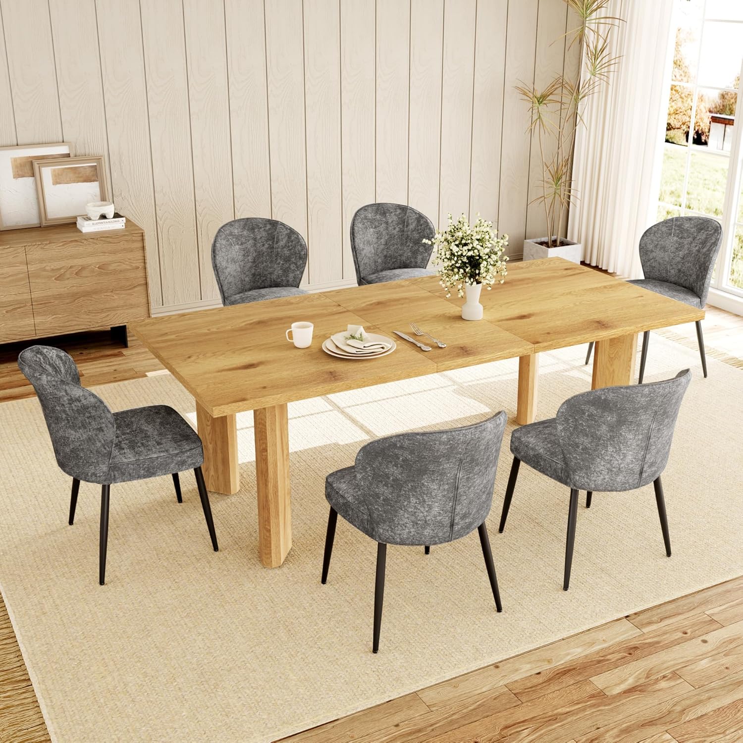 Extendable Dining Table for 6-8 People, 63 to 78.7 Inch Rectangular MDF Table, Farmhouse Rustic Style, Space-Saving Design for Dining Room, Kitchen, Meeting