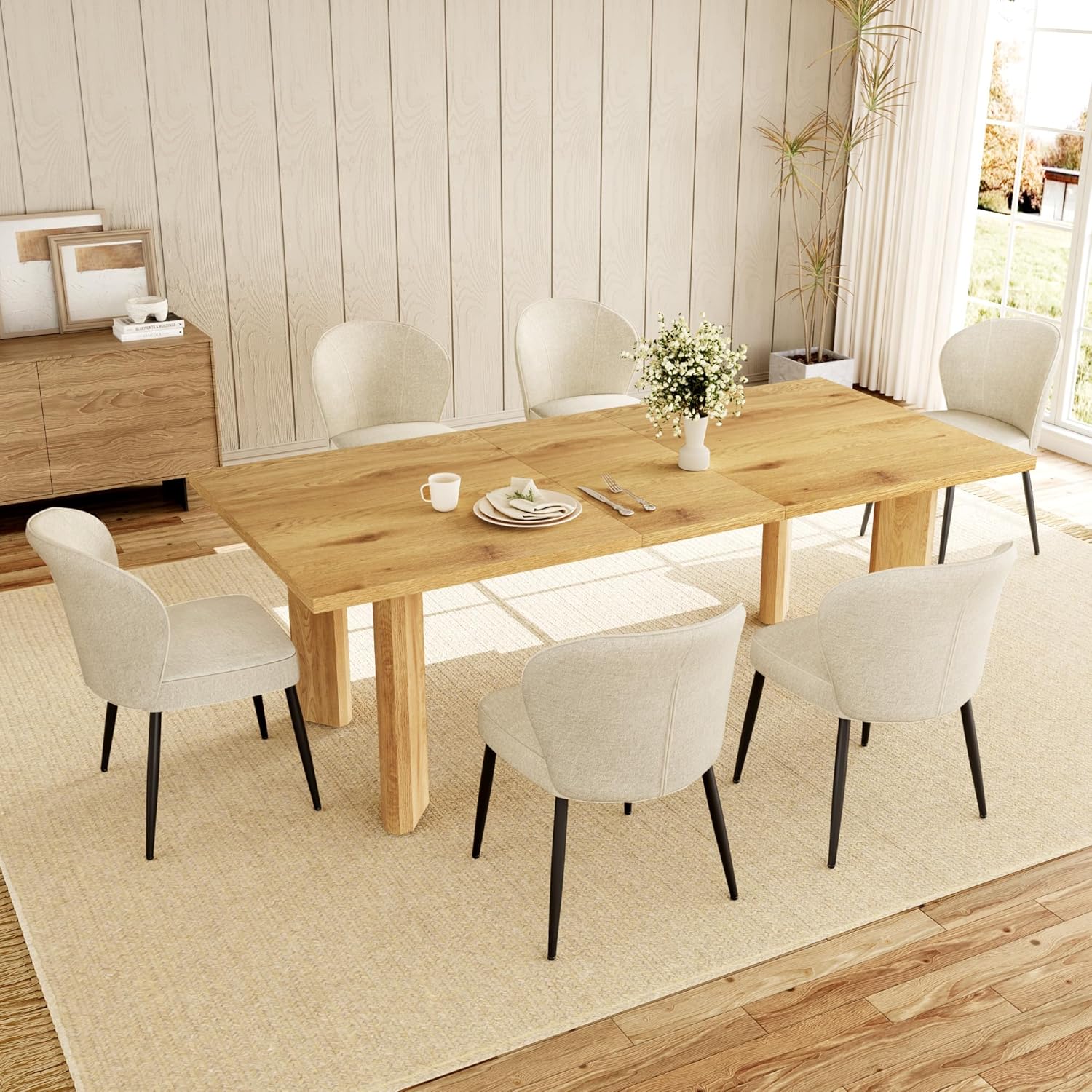 Extendable Dining Table for 6-8 People, 63 to 78.7 Inch Rectangular MDF Table, Farmhouse Rustic Style, Space-Saving Design for Dining Room, Kitchen, Meeting