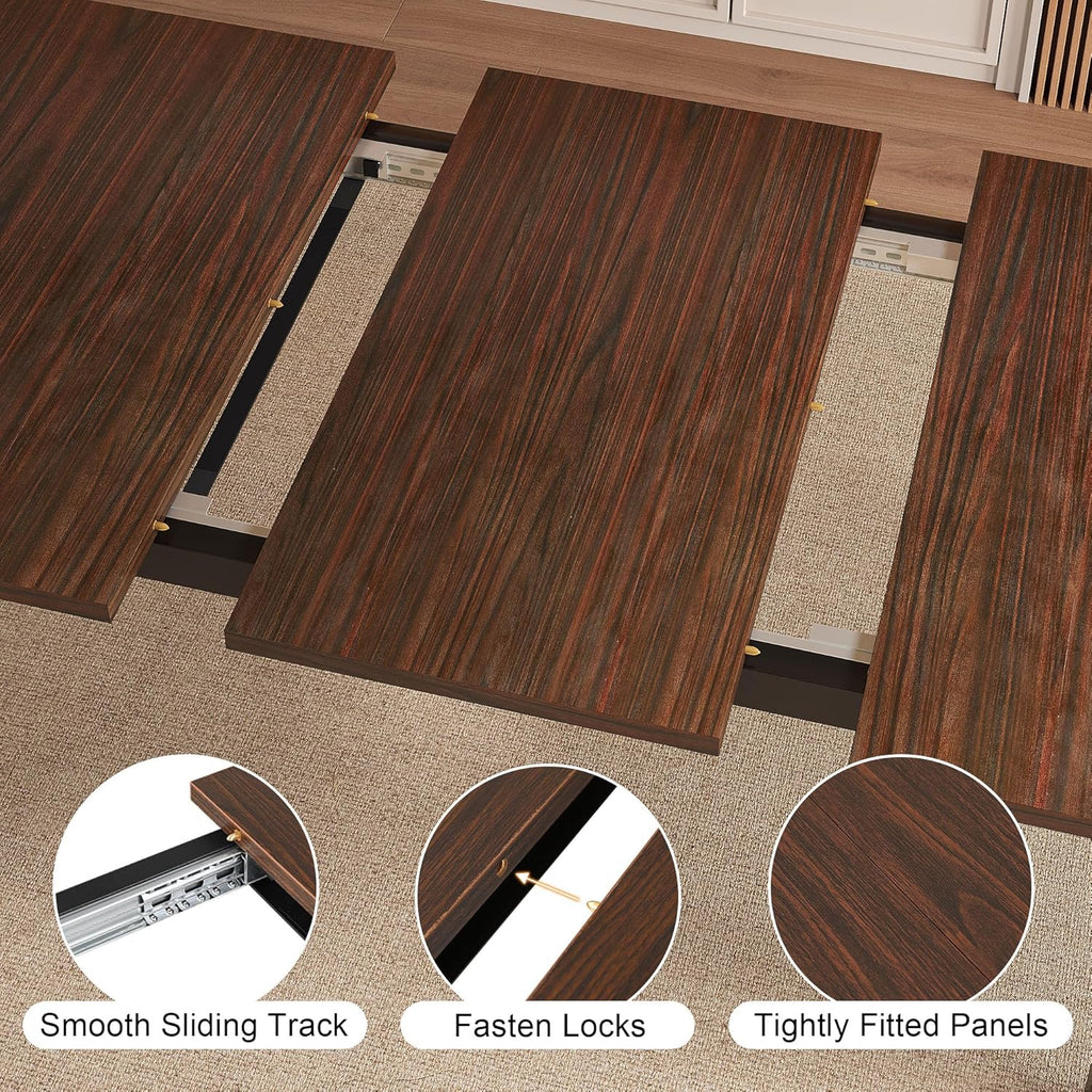Modern Extendable Dining Table for 4-6, 63" Farmhouse Kitchen Table, Rectangular Dining Room Tables for Dining, Kitchen, Office, Living Room, Wooden Tables, Space Saving (Espresso)